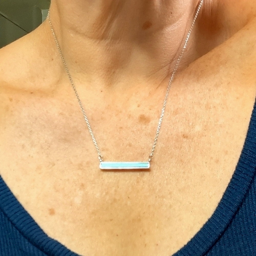 Modern Turquoise Stone/Silver Bar Pendant Necklace - NWOT!